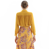 T104 Women Solid classic collar long sleeves drawstring waist cropped blouse