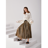 C080 Women Metallic knit elasticated waist full circle sunburst pleated evening midi skirt