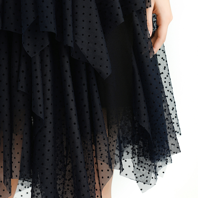 S077-1 Women Swiss-dots tulle multi-layers asymmetric party short skirt