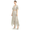 S065 Women Floral lace asymmetric long flare handkerchief skirt