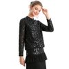 T123 Women Sequin beads embellished band collar long sleeves evening blouse jacket
