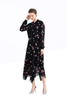 S068-9 Women Print Swiss-dot clipped jacquard asymmetric panelled long flare handkerchief skirt