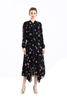 S068-9 Women Print Swiss-dot clipped jacquard asymmetric panelled long flare handkerchief skirt