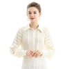 T034 Women Crinkle Polyester shirt collar fringed stripes detailing long sleeves blouse