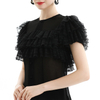 T066 Women Chiffon round neck short sleeve ruffled lace tiered blouse