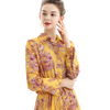 T060 Women Floral print shirt collar long sleeves drawstring waist cropped blouse