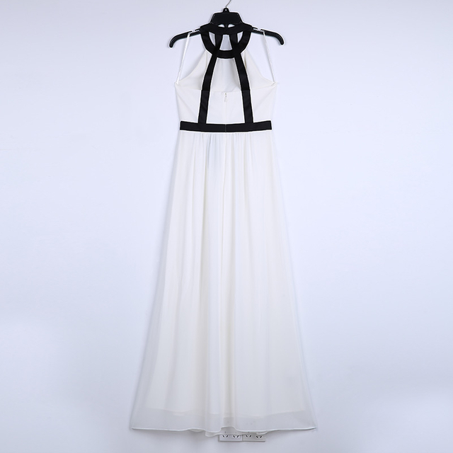 1L13 Women Solid georgette halter neck contrast strappy maxi evening dress
