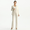  P147-3 Women Ivory lace bonded fabric mid-rise straight leg evening long pants
