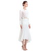S070-4 Women White wrap design panelled asymmetric casual midi skirt 