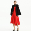 C194 Women Wool faux fur collar ribbed neck double zippers poncho cape coat