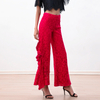 P219 Women All-over floral lace asymmetric cascading ruffles party pants