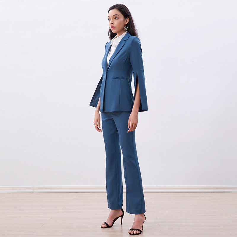 P147-7 Women Solid mid-rise fitted straight leg tailored trousers
