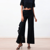 P219-1 Women Black floral lace asymmetric cascading ruffles party pants