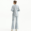 P164-3 Women Sequin embellished floral lace mid-rise boot-cut tailored evening trousers