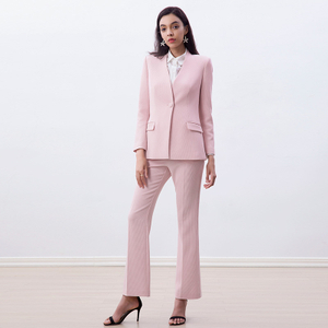 P147-8 Women Waffle pique mid-rise fitted straight leg tailored trousers