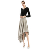 S145 Women Faux suede wide waistband full circle high low asymmetric flare skirt