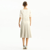 S135 Women Faux suede yoke design sunburst pleated midi skirt