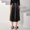 C027A Women Metallic printed color-block full circle sunburst pleated evening midi skirt