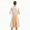 S136 Women Faux suede color-block inverted pleat A-line midi skirt