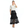 S138 Women Sequin bead embellishment Swiss dot tiered ruffle long evening skirt