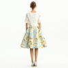 S137-2 Women Metallic floral jacquard inverted pleat A-line midi skirt