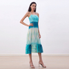 D261 Women Tie-dye print strappy flared tiered ruffle midi dress