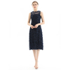 D117 Women 3D flower embroidered tulle sleeveless straight-cut party midi dress 