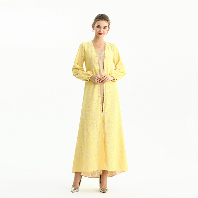 C165-2 Women Bonded lace long sleeves evening maxi robe dress