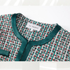 C152 Women Tweed plaid satin trimmed round neck short jacket