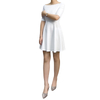 D413 Women Solid short sleeve boat neck flared mini dress