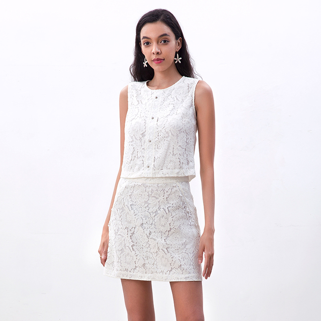T257+S258 Women Floral lace sleeveless top mini skirt party set