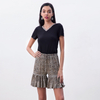 T260 Women Solid combo leopard print neck band short sleeves fashion T Shirt