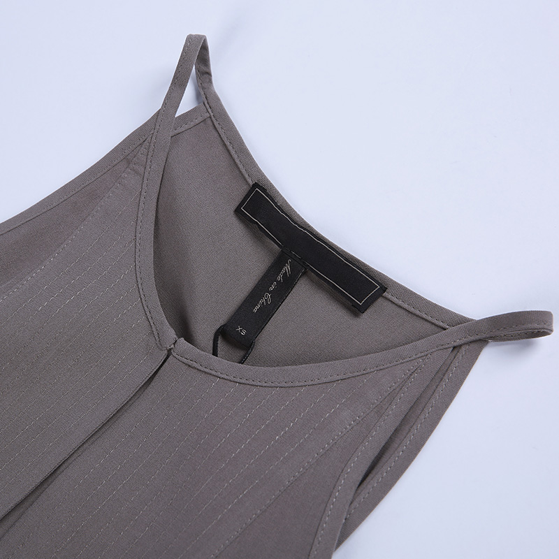 U282 Women Fuji silk halter neck multi-stitched front placket casual tank top