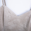 052A Women Stretch faux suede V neck strappy fitted cropped top