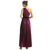 D203 Metallic Knit Single Shoulder Sunburst Pleated Maxi Evening Dress