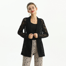 J214 Solid Floral Lace Double Breast Evening Blazer