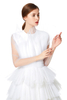 D132 Women Girls satin top round neck pleated ruffle tiered tulle gown 