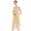 D098-1 Women fashion eyelash lace sleeveless straight-cut party midi dress
