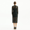 D088 Women Two-tone floral lace mock neck long sleeve slim fit midi party dress