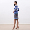 D090 Women Geometric print boat neck three quarter sleeves midi day dress 