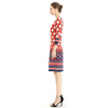 D090 Women Geometric print boat neck three quarter sleeves midi day dress 