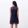 D106 Women 3D flower embroidered tulle sleeveless fitted day and party mini dress
