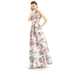 D112 Women floral Print halter neck sleeveless full circle flared maxi evening dress