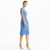 D190 Women Floral Macramé lace short sleeves straight-cut day and party midi dress