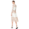 D139 Women Macramé lace-panelled three-quarter sleeves flared midi dress 
