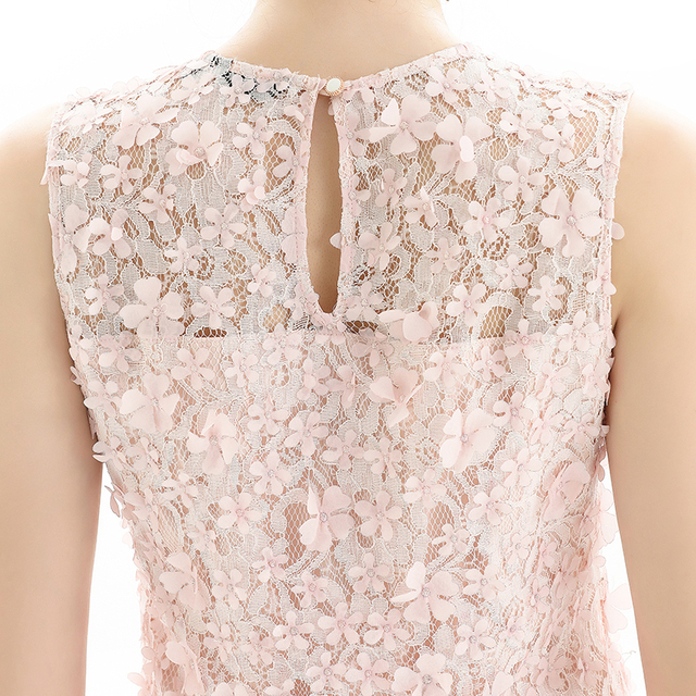 D106-1 Women 3D flower embroidered lace sleeveless fitted day and party mini dress