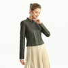 J215 Women faux leather quilted panel cropped biker jacket 