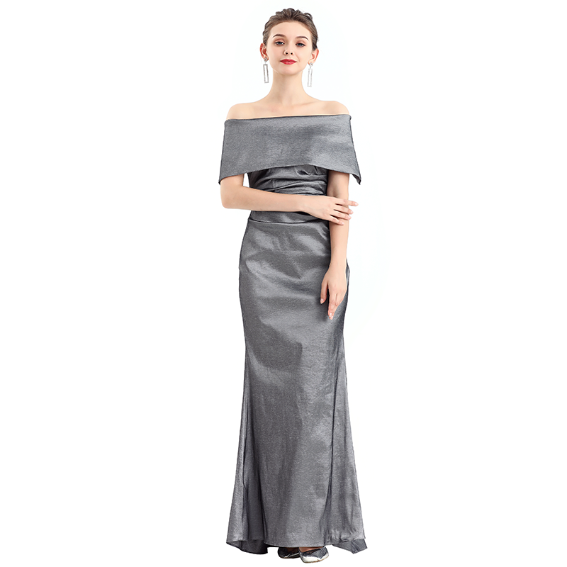 D111 Women Solid off shoulder draped detailing fitted mermaid maxi evening dress