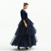 D193 Girls Velvet three-quarter puff sleeves tiered flared maxi tulle gown 