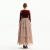 D192 Girls Velvet long sleeves tiered flared design maxi tulle gown 